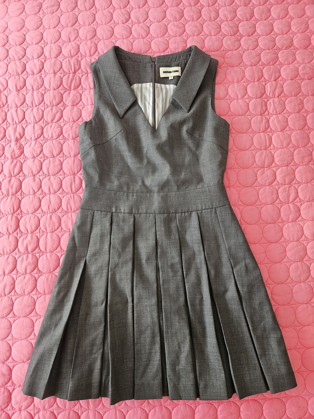 Shushu/tong Pleated Grey Mini Sleeveless Dress Size Small